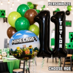 Minecraft PERSONALIZED Name & Double Digit Age Balloon Bouquet